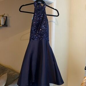 Sequin Hearts Navy Halter Neck Sequin Mini Dress